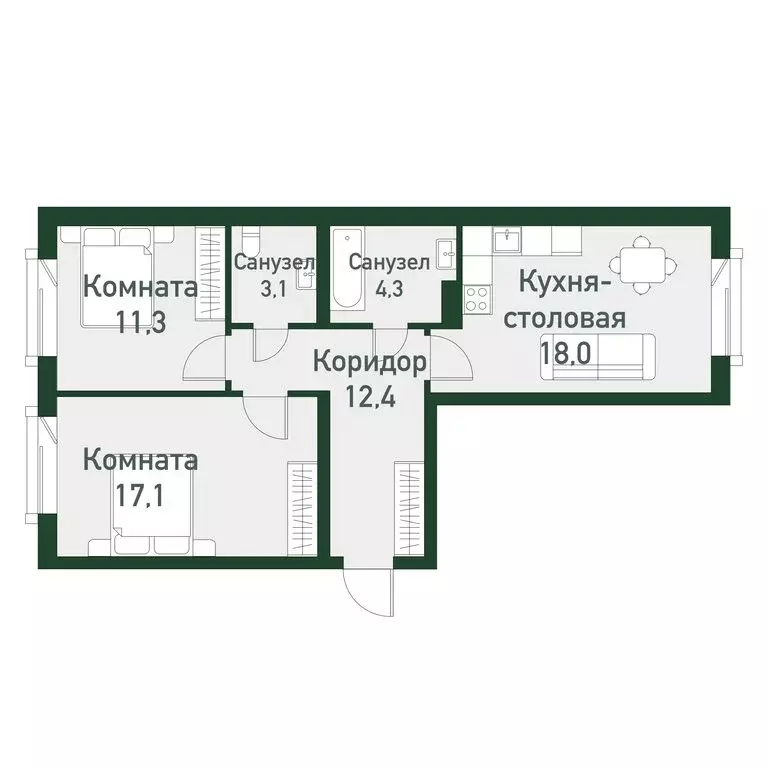 2-комнатная квартира: посёлок Западный, посёлок Западный-2 (82.2 м) - Фото 0