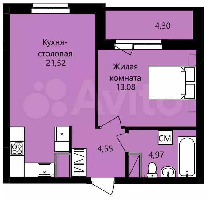 1-к. квартира, 46,3 м, 1/12 эт. - Фото 1