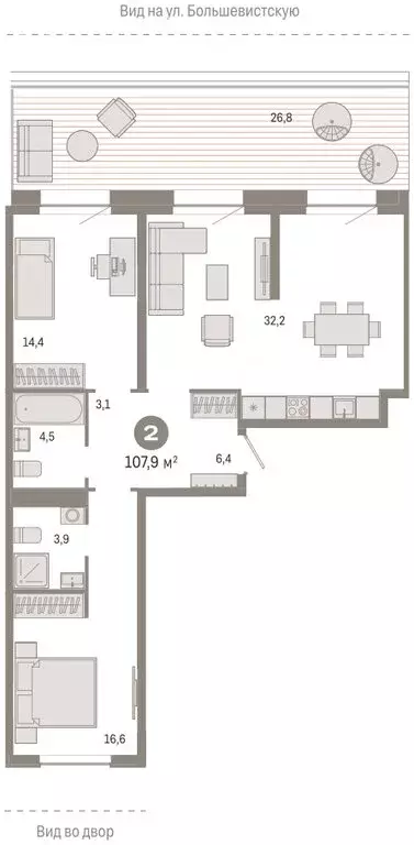 2-комнатная квартира: Новосибирск, Большевистская улица, 88 (75.9 м) - Фото 1