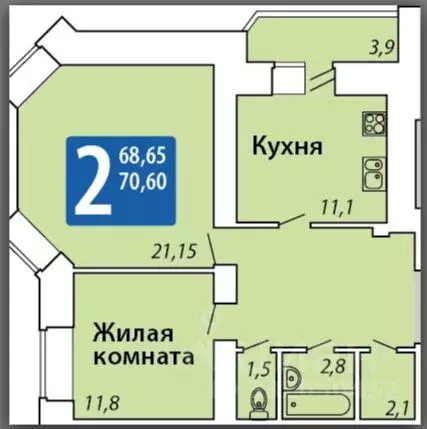 2-к кв. Чувашия, Чебоксары ул. Мирона Ефимовича Ефимова, 1 (64.5 м) - Фото 2