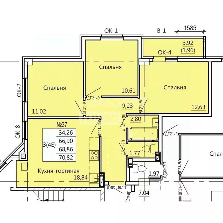 4-к кв. Курская область, Курск Театральная ул., 14 (70.2 м) - Фото 1