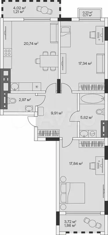 2-к. квартира, 77,9 м, 7/7 эт. - Фото 1