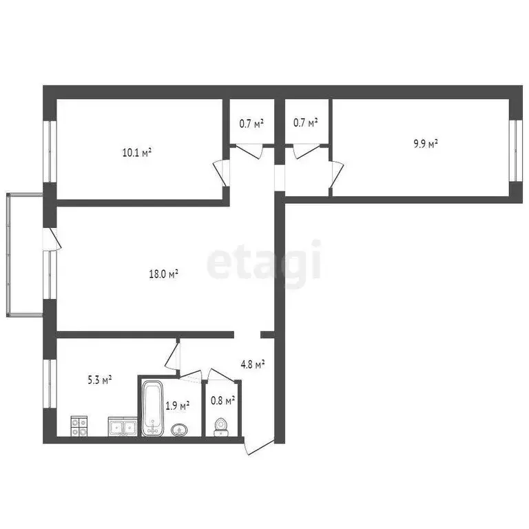 3-комнатная квартира: Инкерман, улица Менжинского, 21 (54.1 м) - Фото 0