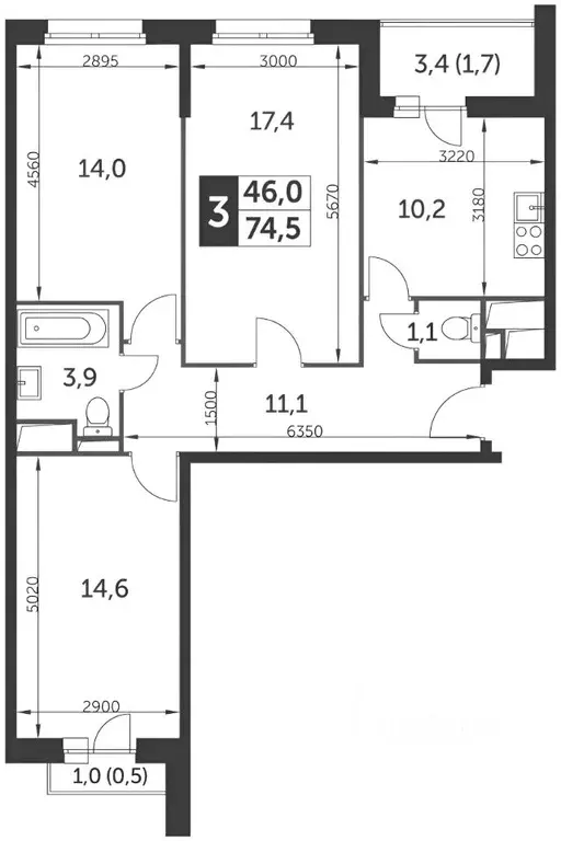 3-к кв. Москва ул. Красная Сосна, 3 (76.0 м) - Фото 1