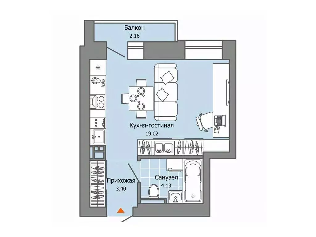 Студия Пермский край, Пермь ул. Дзержинского, 35А (27.0 м) - Фото 1