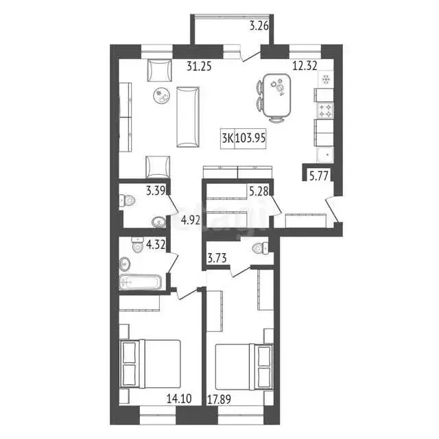 Продаётся 2-к квартира, 103.95 м - Фото 0