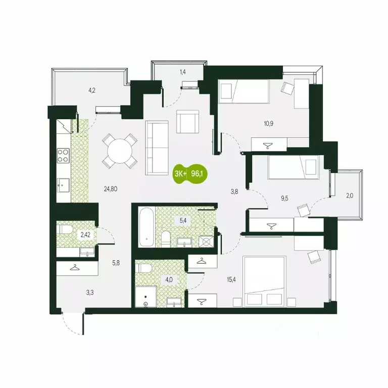 4-к кв. Забайкальский край, Чита Каштакский мкр,  (96.13 м) - Фото 1