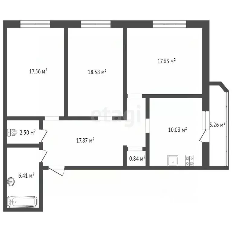 3-к кв. Брянская область, Брянск ул. Дзержинского, 12 (95.3 м) - Фото 1