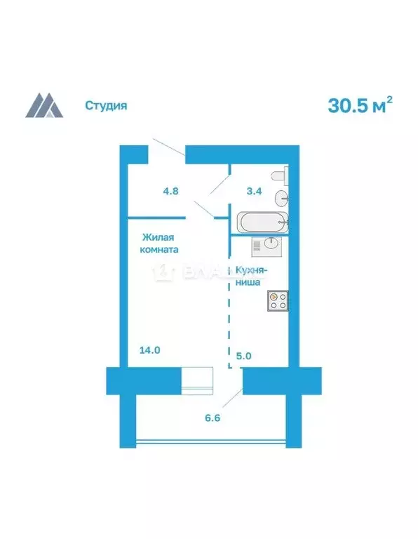 Квартира-студия: село Чигири, улица Василенко, 7/3 (30.4 м) - Фото 1