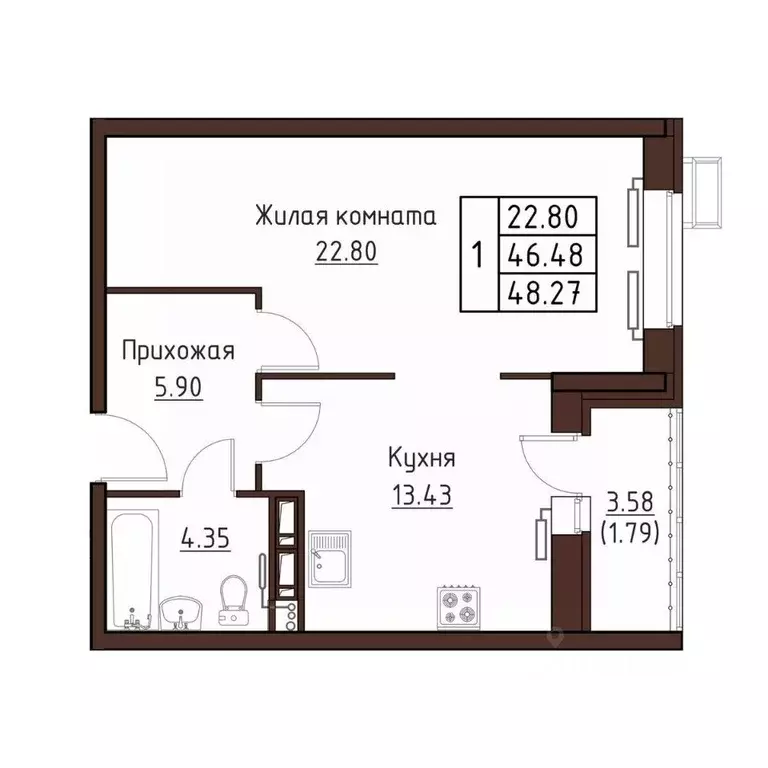 1-к кв. Орловская область, Орел ул. Левый Берег реки Оки, 21к1 (48.27 ... - Фото 0