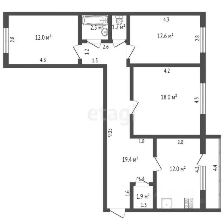 3-к кв. Ханты-Мансийский АО, Ханты-Мансийск ул. Собянина, 5 (80.7 м) - Фото 1