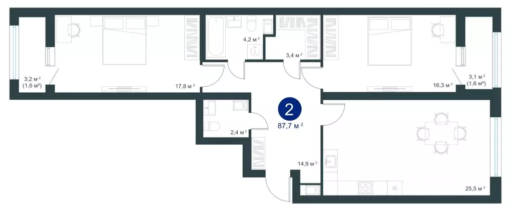 2-к кв. Воронежская область, Воронеж ул. Ворошилова, 19 (87.7 м) - Фото 1