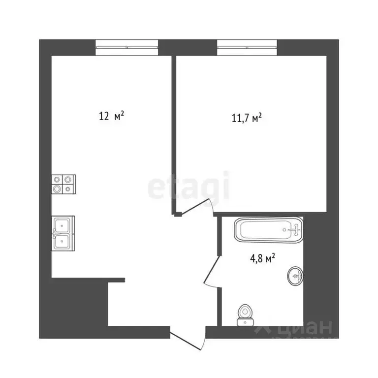 1-к кв. Тюменская область, Тюмень ул. Республики, 204к12 (33.5 м) - Фото 1