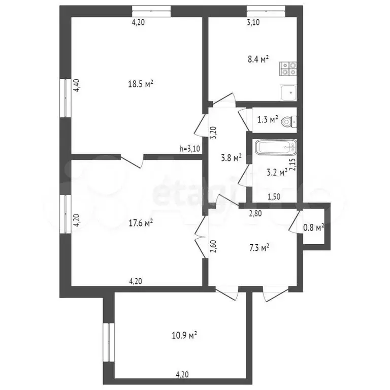 3-к. квартира, 71,8 м, 1/2 эт. - Фото 1