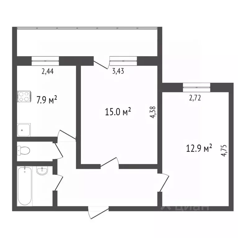 2-к кв. Вологодская область, Вологда ул. Карла Маркса, 99 (47.7 м) - Фото 1