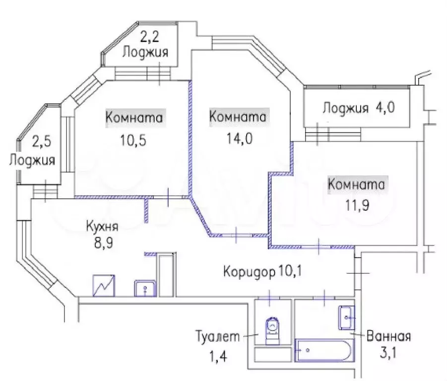 3-к. квартира, 59,9 м, 6/17 эт. - Фото 0
