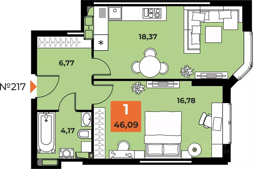 1-к кв. Самарская область, Самара просп. Карла Маркса, 231Б (45.6 м) - Фото 1