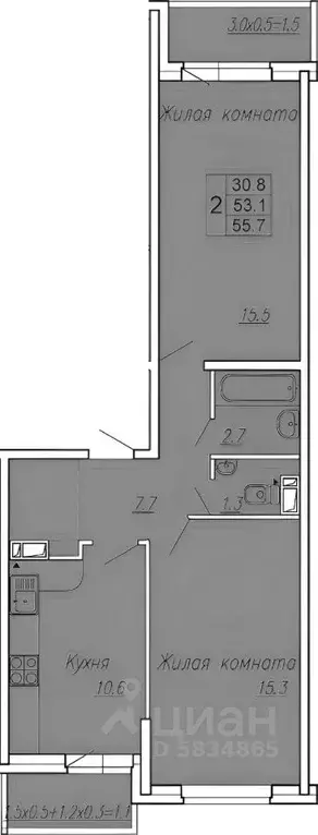 2-к кв. Ростовская область, Ростов-на-Дону ул. Нансена, 83 (54.0 м) - Фото 2
