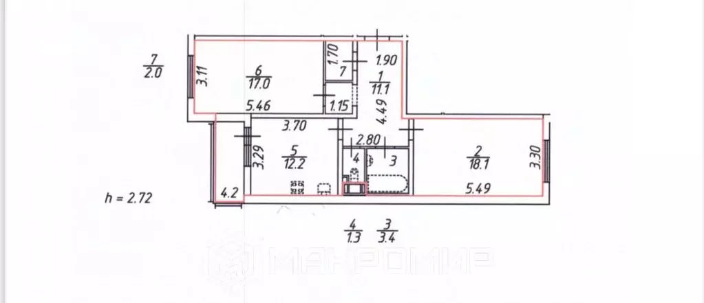 2-к кв. Санкт-Петербург ул. Архивная, 11к2 (65.1 м) - Фото 1