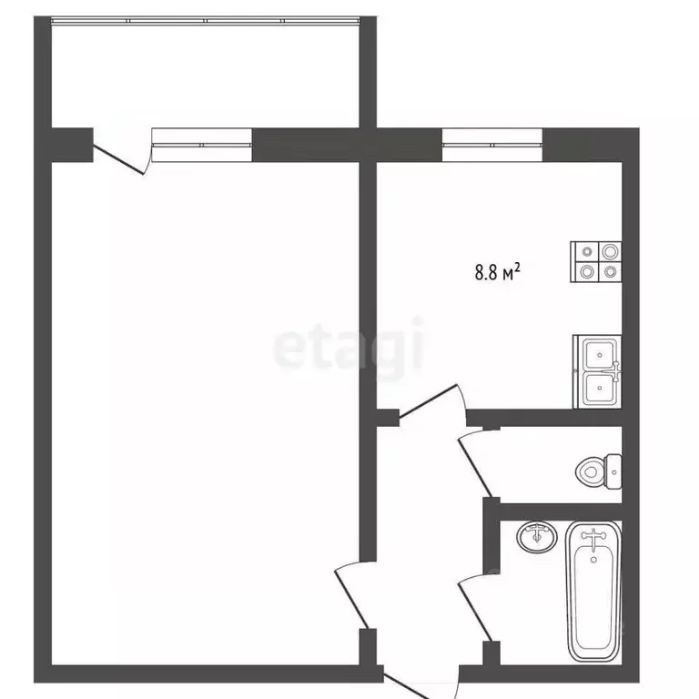 1-к кв. Челябинская область, Челябинск ул. Чайковского, 70 (32.6 м) - Фото 2