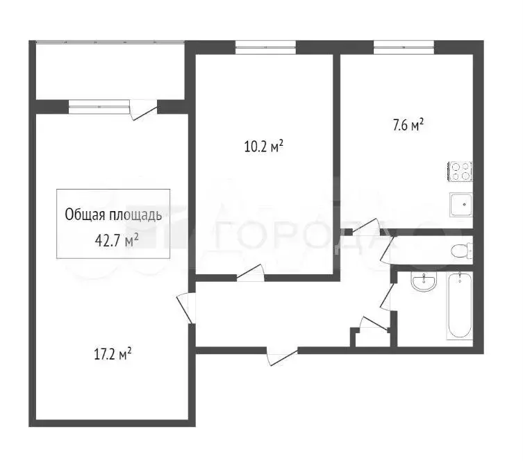 2-к. квартира, 42,7 м, 1/9 эт. - Фото 0