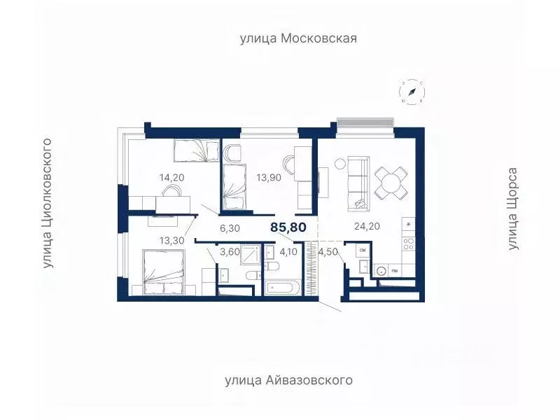 3-к кв. Свердловская область, Екатеринбург ул. Айвазовского, 52 (85.8 ... - Фото 0