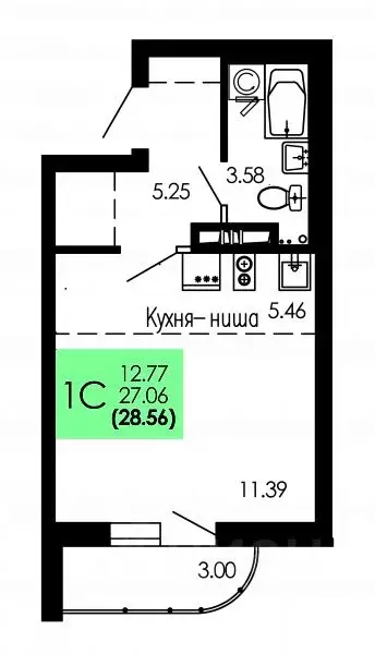 Студия Воронежская область, Воронеж Оникс жилой комплекс (28.56 м) - Фото 1