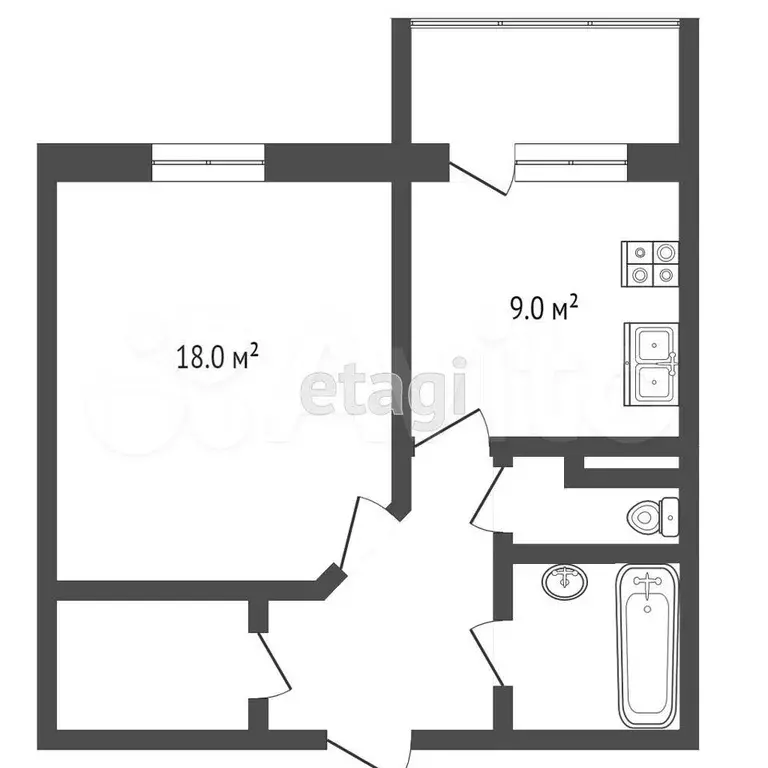 1-к. квартира, 38,5 м, 3/6 эт. - Фото 0