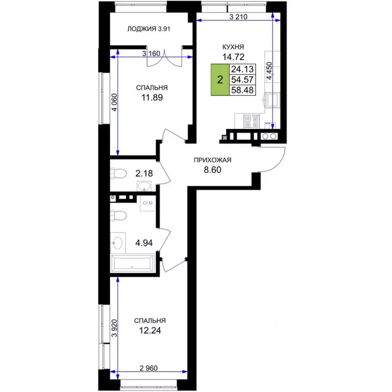 2-к кв. Калининградская область, Гурьевск Включи жилой комплекс (56.53 ... - Фото 1