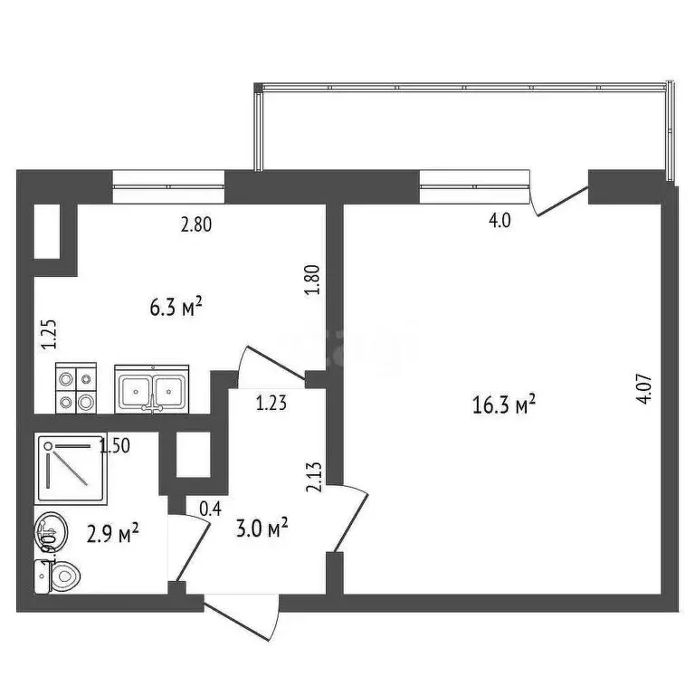 1-комнатная квартира: Симферополь, улица Миллера, 60 (30.5 м) - Фото 1