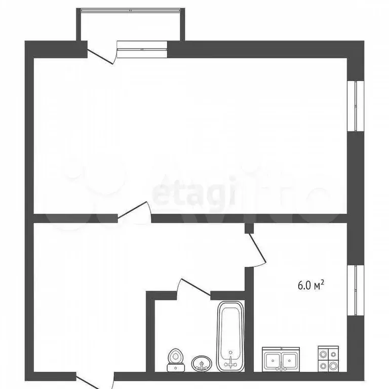 1-к. квартира, 33 м, 1/5 эт. - Фото 1