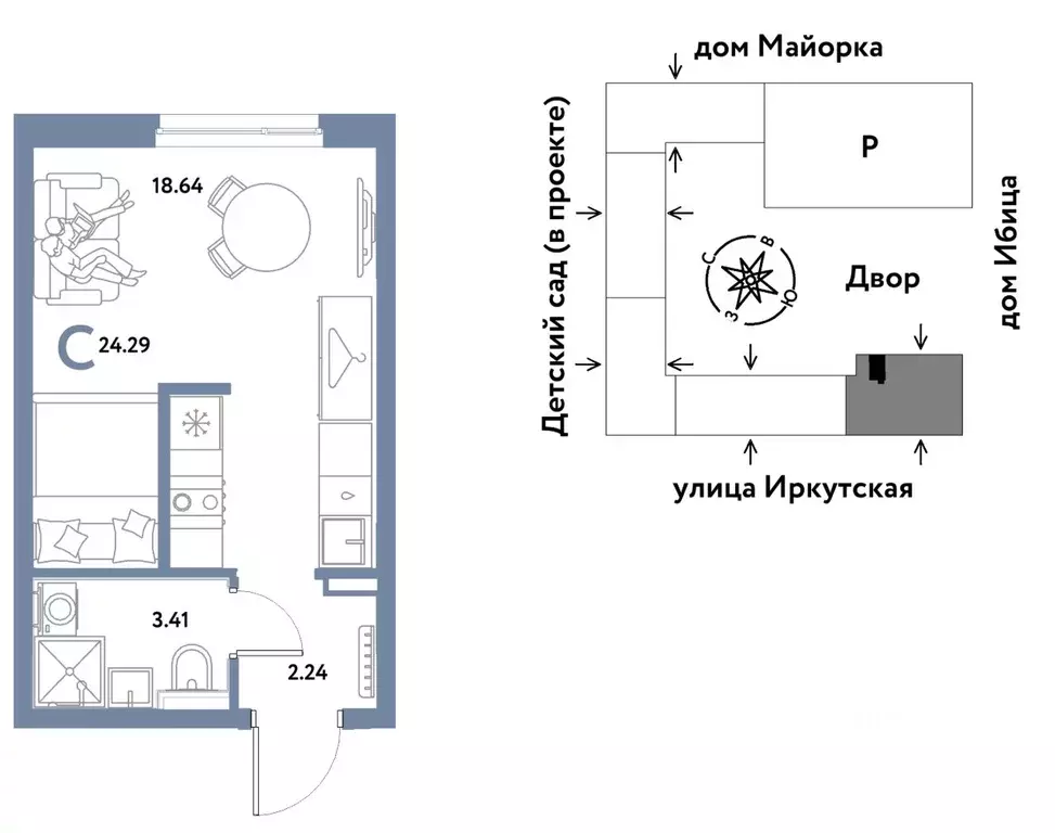 Студия Тюменская область, Тюмень ДОК мкр, ул. Ярославская (24.29 м) - Фото 0