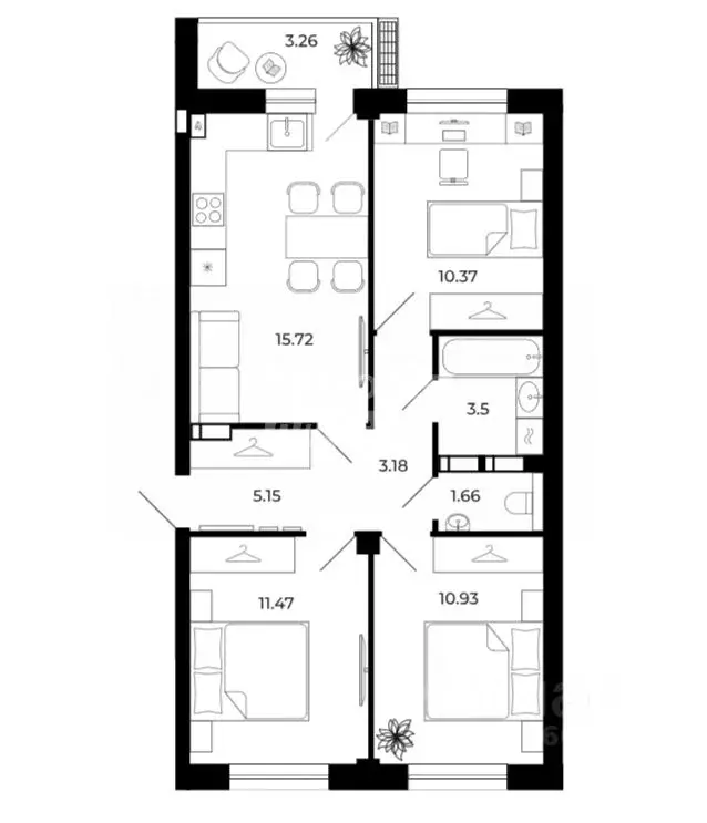 3-к кв. Липецкая область, Липецк Коммунистическая ул., 4 (65.0 м) - Фото 1