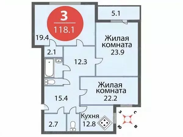 3-к кв. Московская область, Люберцы городской округ, Октябрьский пгт ... - Фото 2