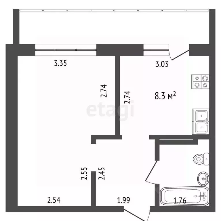 1-к кв. Кемеровская область, Кемерово ул. 2-я Заречная, 11 (32.7 м) - Фото 1