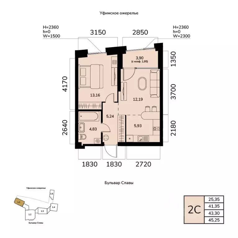 2-к кв. Башкортостан, Уфа ул. Чудинова (43.3 м) - Фото 1