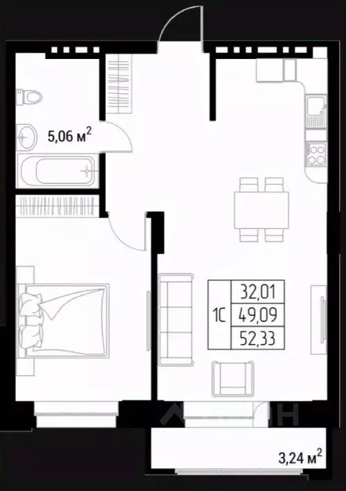 Студия Алтай, Горно-Алтайск Олимп жилой комплекс (52.33 м) - Фото 1
