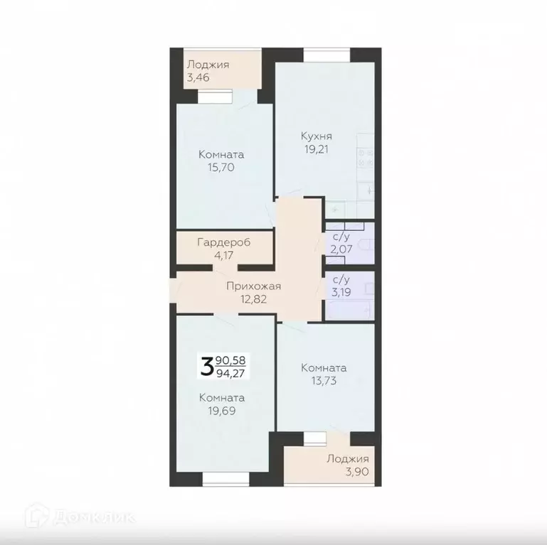 Продаётся 3-к квартира, 94.27 м - Фото 0