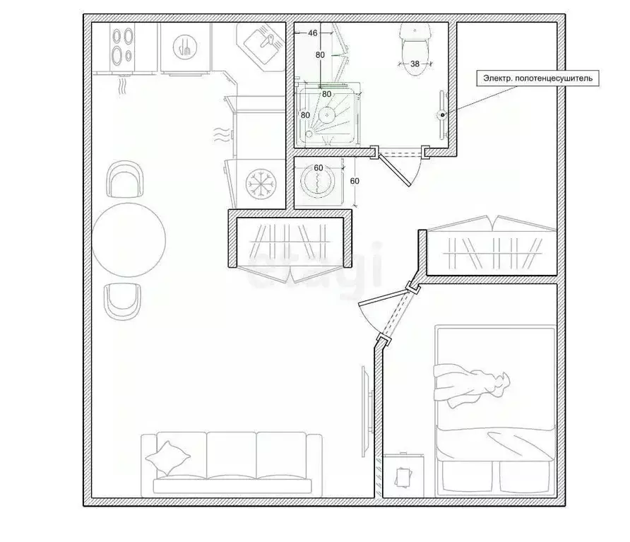 1-к кв. Тульская область, Тула Оборонная ул., 9А (30.5 м) - Фото 2