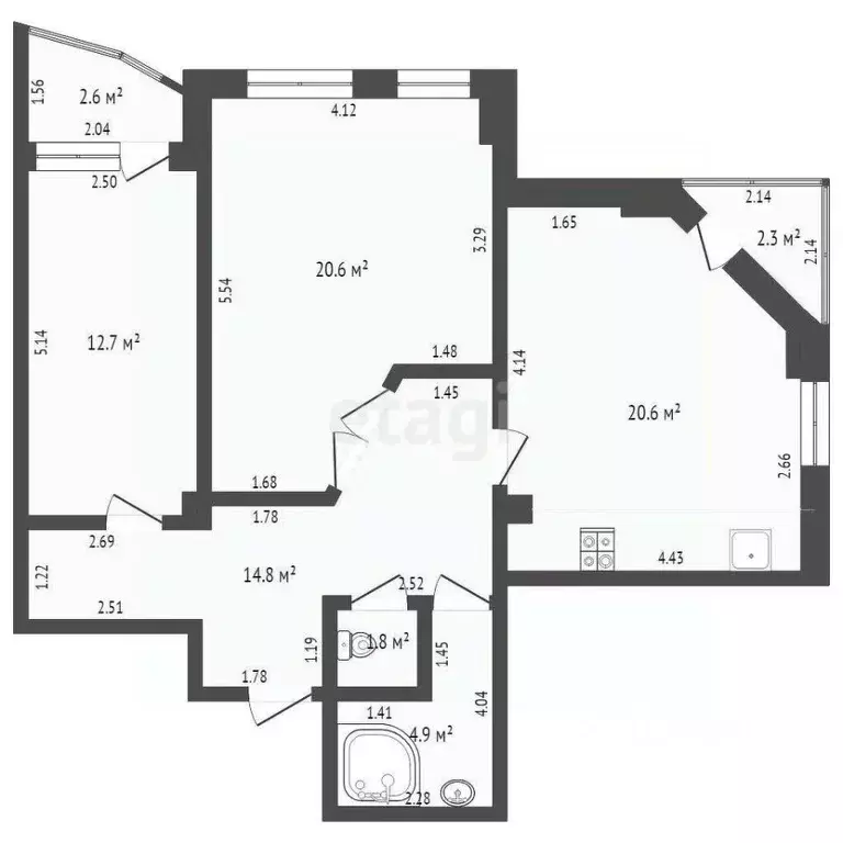 2-к кв. Тюменская область, Тюмень ул. Василия Гольцова, 3 (75.0 м) - Фото 1