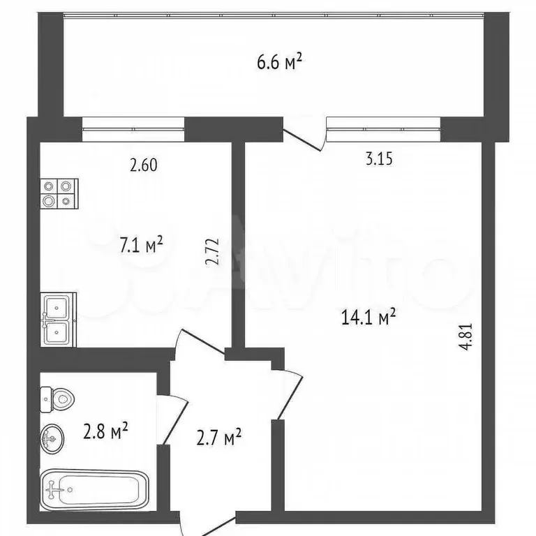 1-к. квартира, 26,7 м, 8/9 эт. - Фото 0