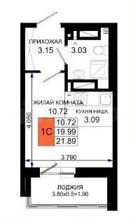 Квартира-студия, 21,9 м, 25/25 эт. - Фото 1