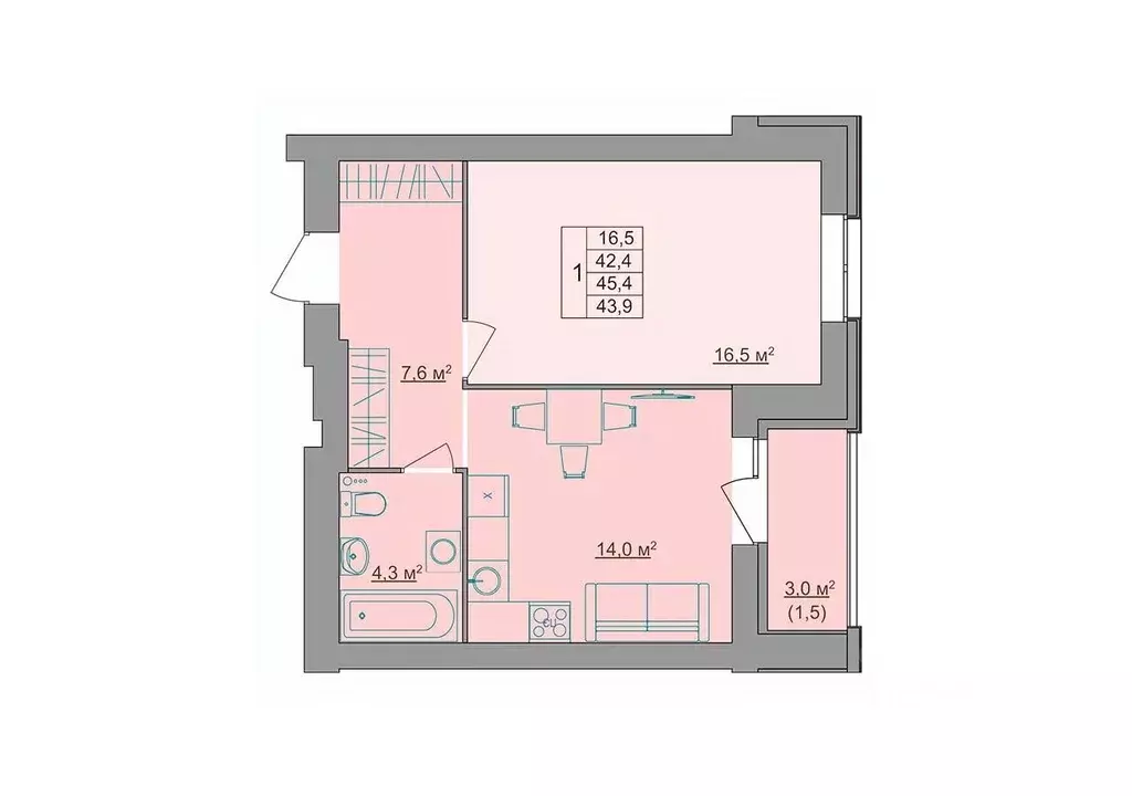 1-к кв. Костромская область, Кострома Магистральная ул., 49А (43.9 м) - Фото 0