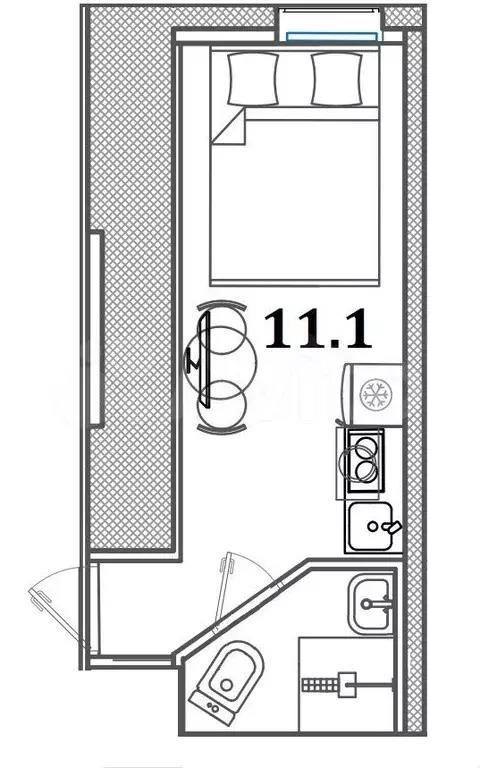 Апартаменты-студия, 11,1 м, 1/6 эт. - Фото 0