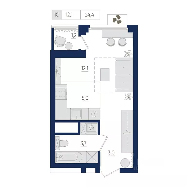 1-к кв. Башкортостан, Уфа ул. Евгения Столярова, 13 (24.4 м) - Фото 1