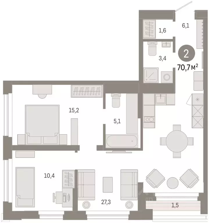 2-к кв. Тюменская область, Тюмень ул. Павла Фитина, 7 (70.7 м) - Фото 2