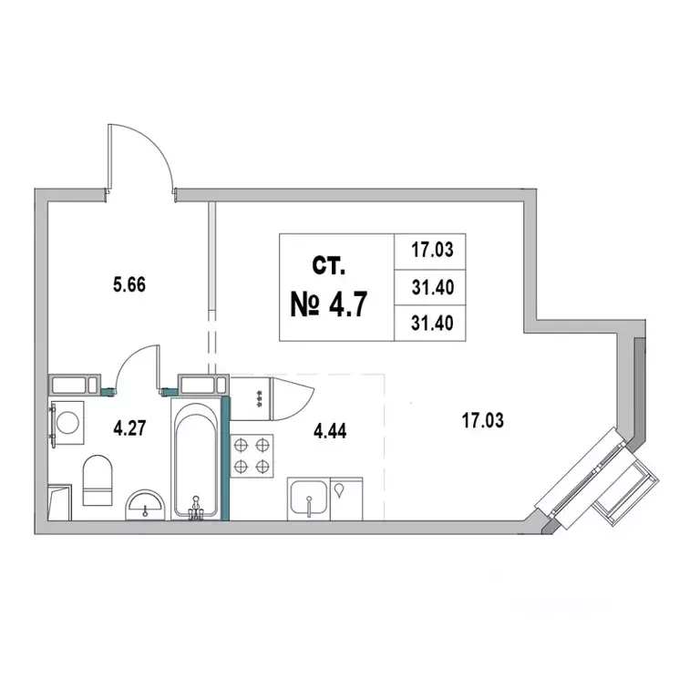 Студия Ленинградская область, Выборг ул. 2-я Южная, 4 (31.4 м) - Фото 1