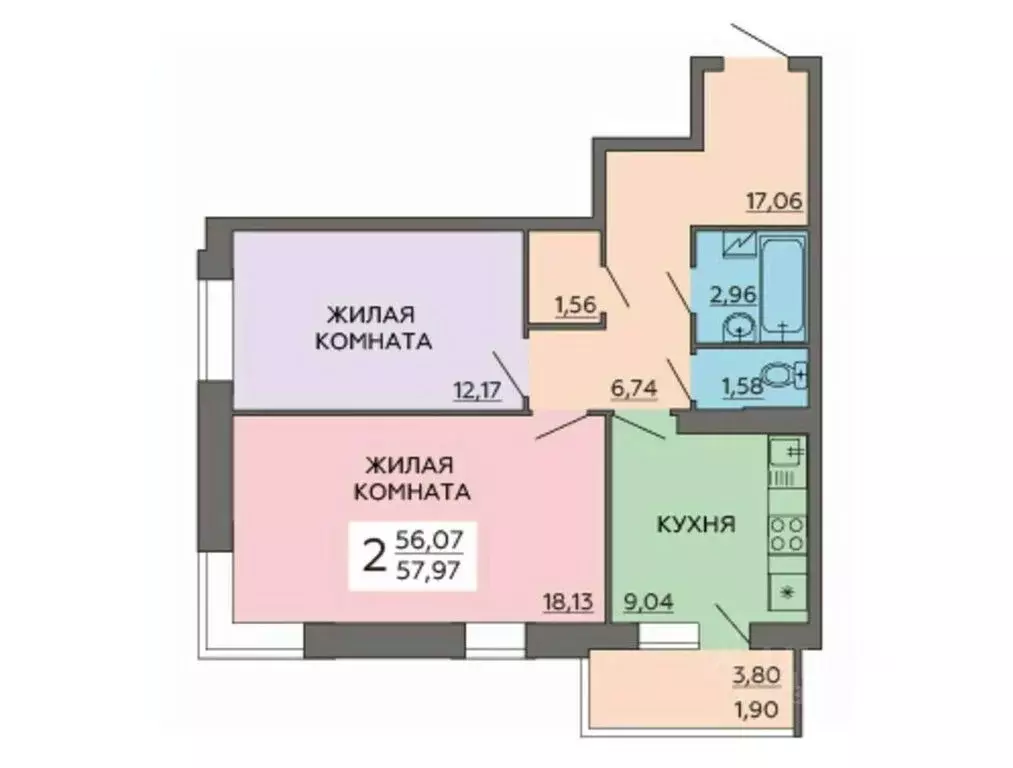 2-к кв. Воронежская область, Воронеж ул. Ворошилова, 63/2 (57.97 м) - Фото 0