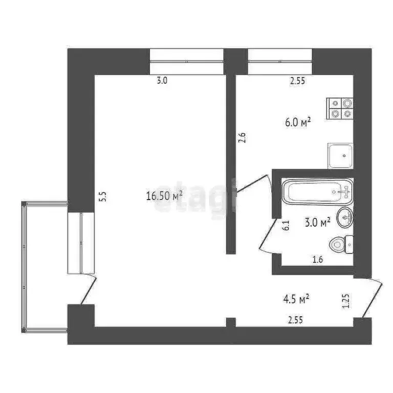 1-комнатная квартира: Ялуторовск, улица 50 лет Октября, 6 (29.4 м) - Фото 1