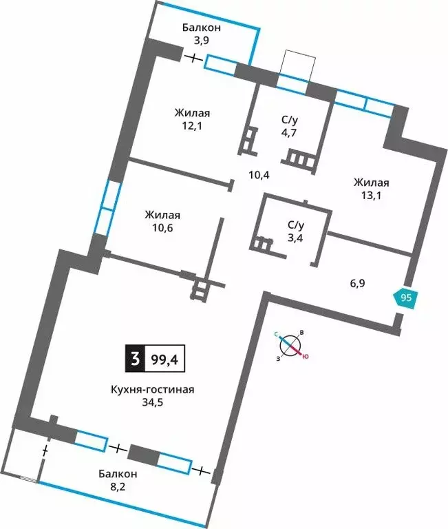 3-комнатная квартира: Московская область, городской округ Красногорск, ... - Фото 2